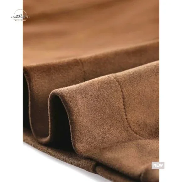 Faux Suede Blazer Lapel Collar Button Front Long Sleeve Jacket - Picture 5 of 6